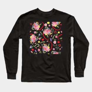 Heart Floral Bouquet Long Sleeve T-Shirt